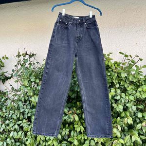 Ganni Misy Cropped Washed Black Rigid Denim Jeans Womens Size 24 W 34 L